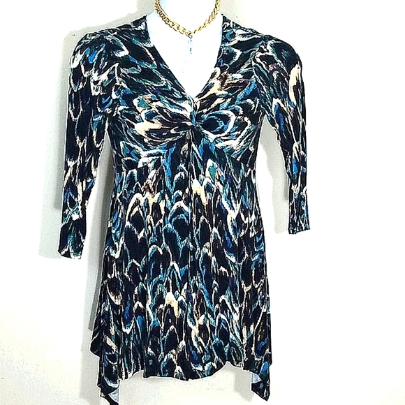 Dress 3/4 long sleeve abstract print stretch MIDI - Picture 1 of 8